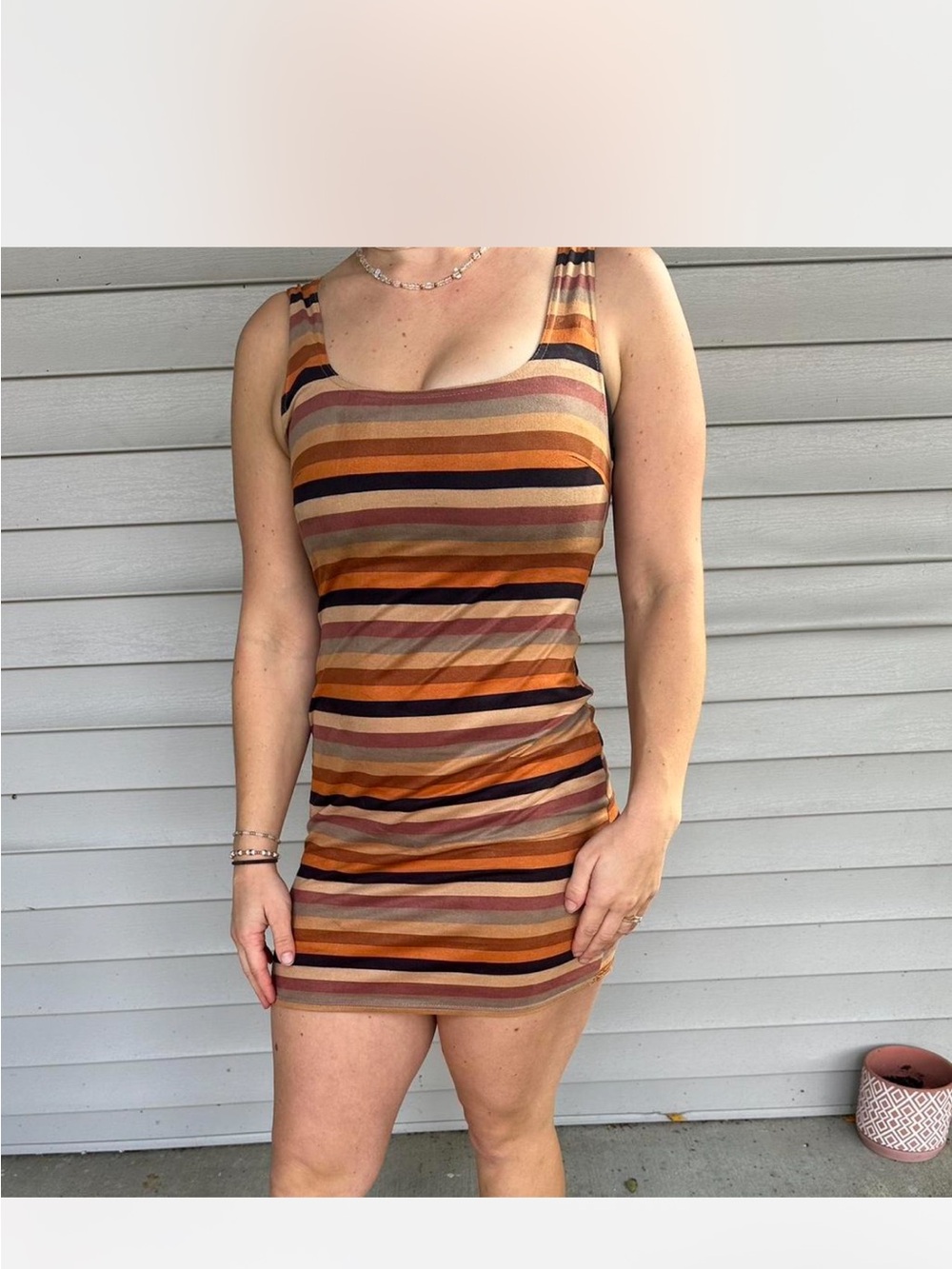 Urban Outfitters Rust Multi-Striped Scoop Mini Dress